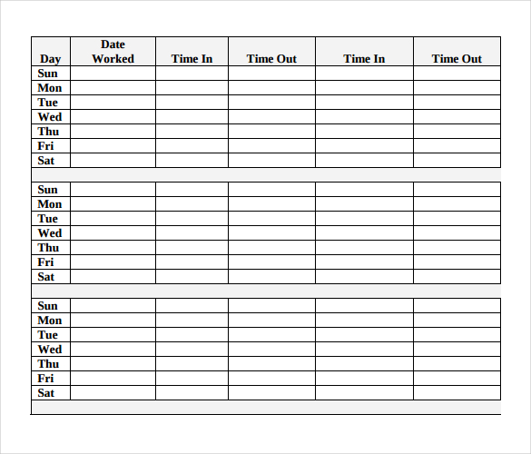 Hourly Time Sheet Printable