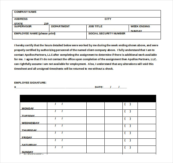 ms word consultant timesheet template free download