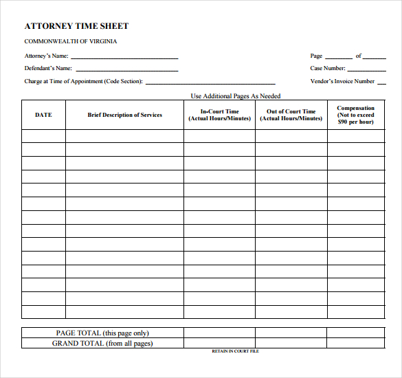 9  Attorney Timesheet Templates Free Sample Example Format Download