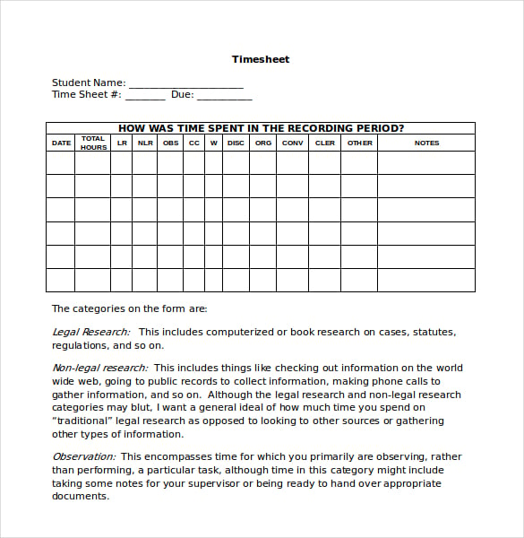 attorney student timesheet template word format download