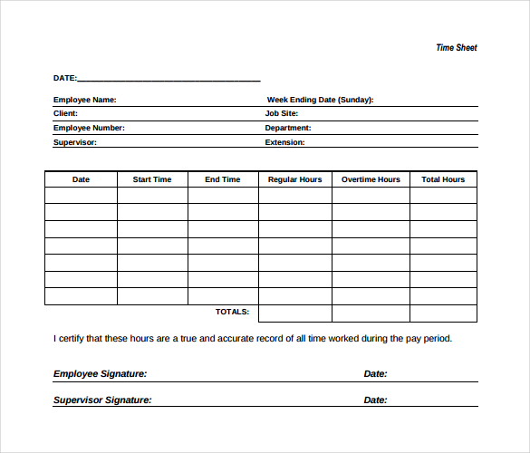 Construction Time Sheets Template Sample Templates