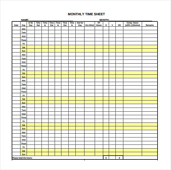 blank monthly timesheet template in pdf format