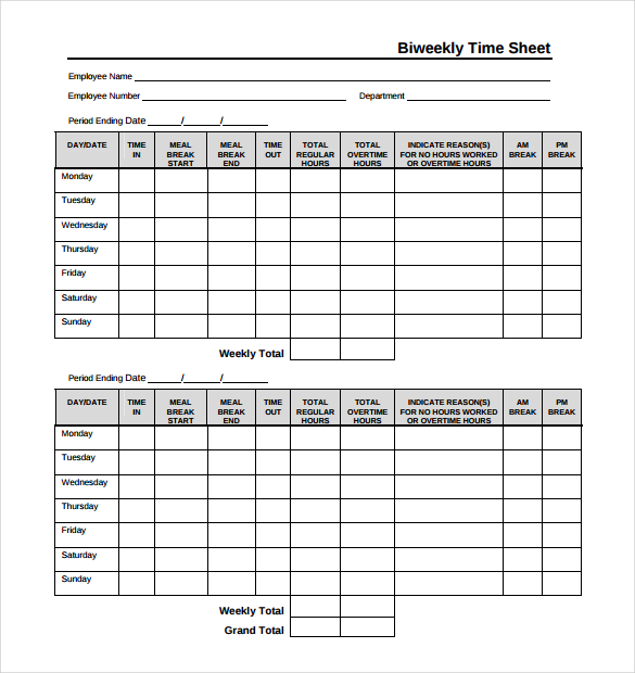 27 Blank Timesheet Templates Free Sample Example Format Download