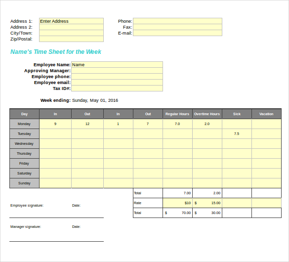 27+ Blank Timesheet Templates – Free Sample, Example Format Download