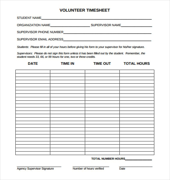 volunteer daily timesheet template download in pdf
