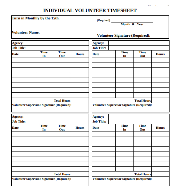 individual volunteer timesheet template in pdf