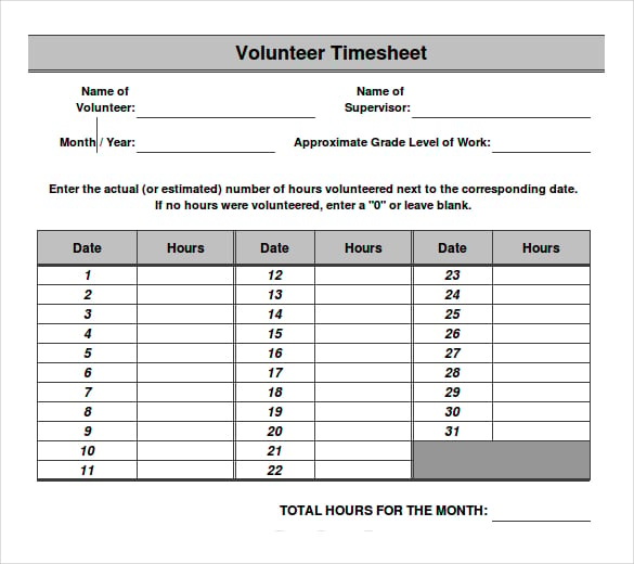volunteer timesheet template excel format