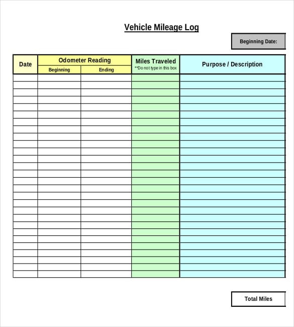 pdf document for mileage log template