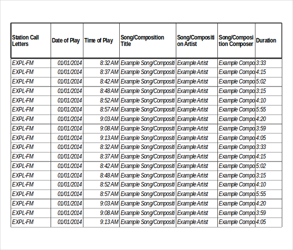 radio station log template excel document