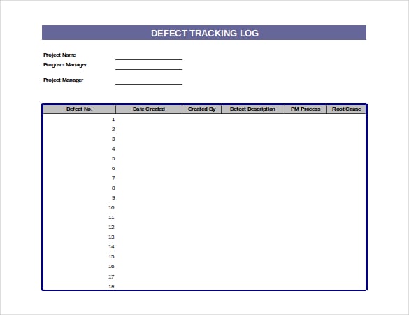 defect tracking log template download in excel format