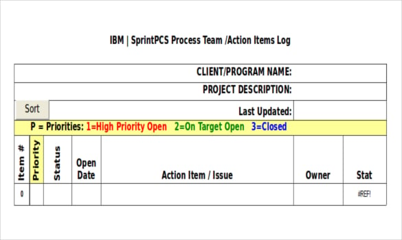 excel document for action log template