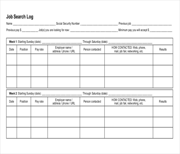 Job Search Log Template