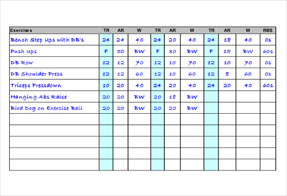 simple exercise log template free download