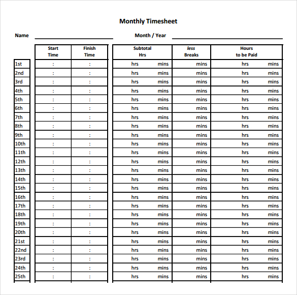 simple monthly timesheet template download in pdf format