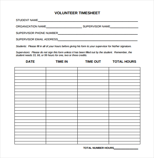 simple volunteer timesheet template download in pdf