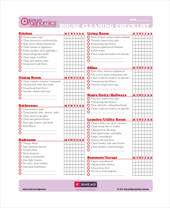 printable house cleaning checklist free pdf format download