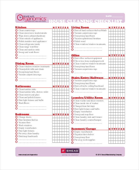 printable house cleaning checklist free pdf format download