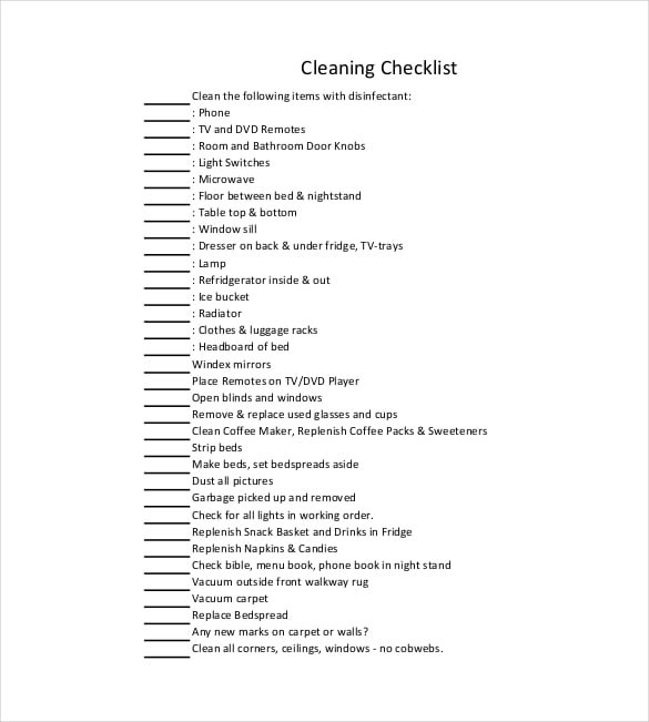 swantonmotel cleaning checklist pdf download