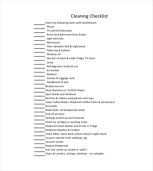 Commercial Cleaning Checklist Templates Free HQ Template Documents