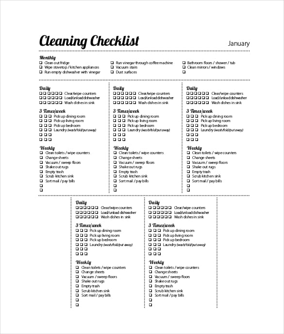 pdf format of cleaning checklist download