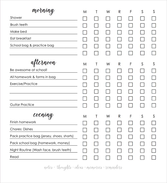 editable daily checklist template download