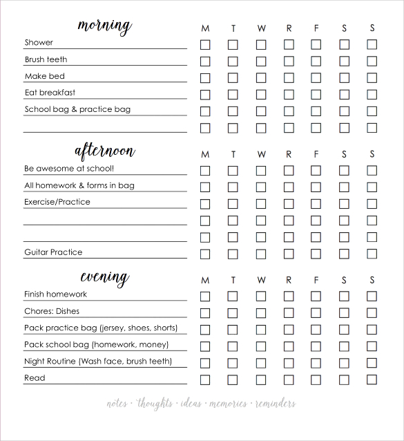 Daily Checklist Printable Daily Checklist Daily Routine Chart