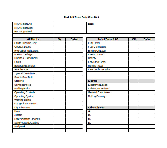 daily checklist doc format template download