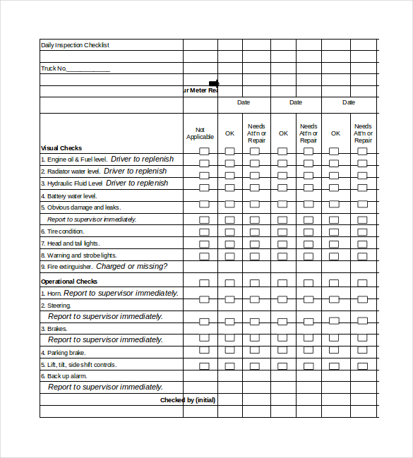 Inspection Checklist Template Excel