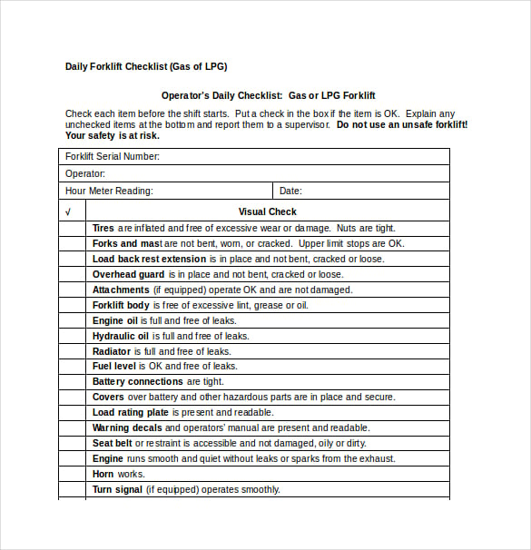 daily checklist doc format template free download