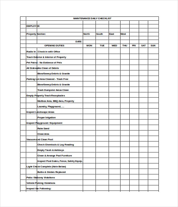 Daily Checklist Template 30 Word Excel PDF Documents Download 