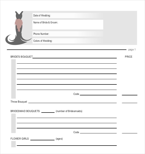 blank wedding order template in pdf format download