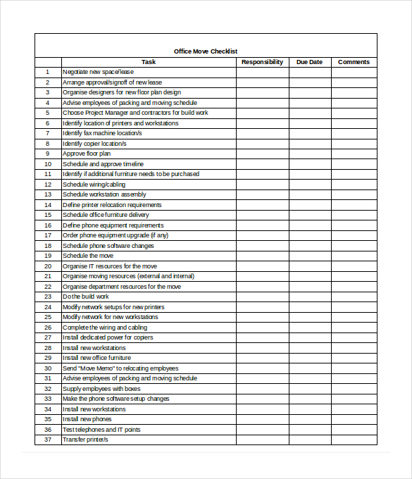 office move checklist excel