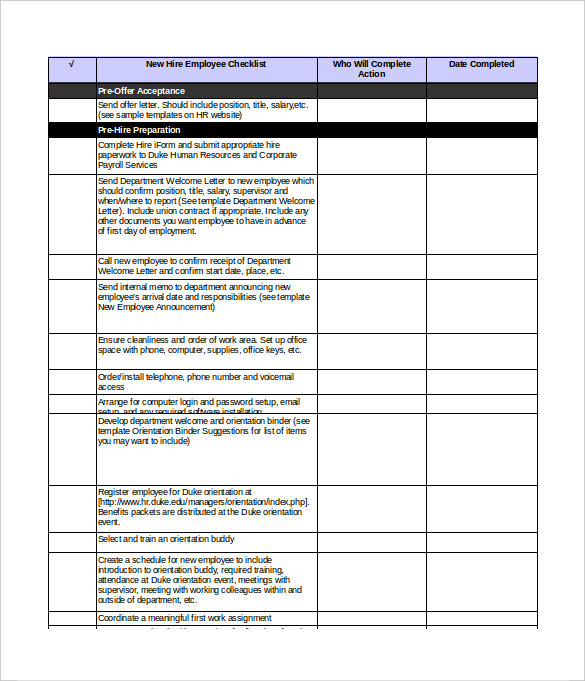 New Hire Checklist Template 18+ Free Word, Excel, PDF Documents Download!