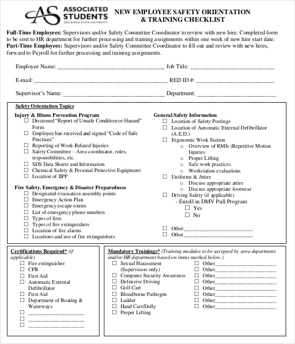 safety training checklist free pdf format download