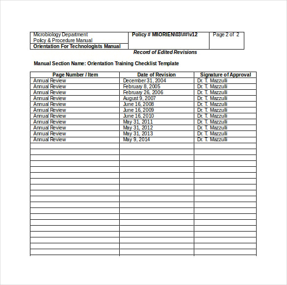 orientation training checklist doc format template download