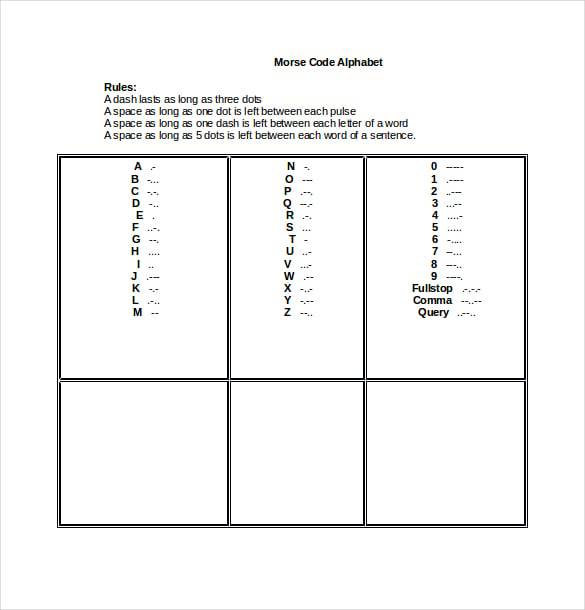morse code alphabet chart in word 2010 document