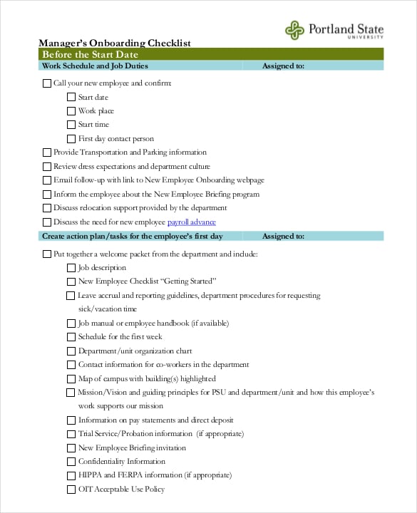 managers onboarding checklist free pdf format template download