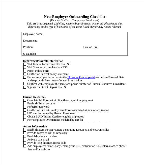 FREE 26+ Onboarding Checklist Templates in MS Word | Excel | PDF ...
