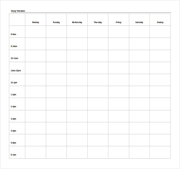 free download study timetable ms word template