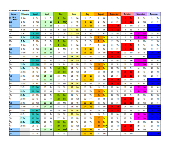 016 calender timetable template free ms word download