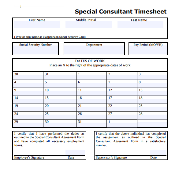 16+ Consultant Timesheet Templates & Samples - DOC, PDF 