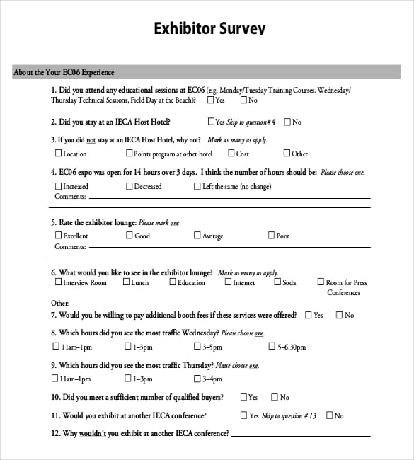 sample exhibitor survey template download in pdf