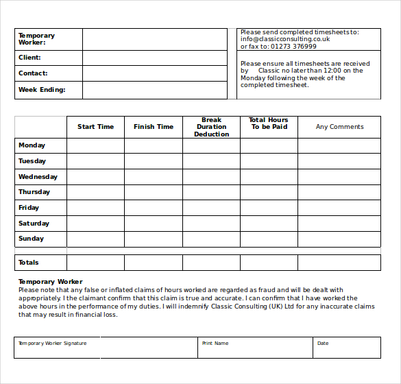 17+ Consultant Timesheet Templates & Samples DOC, PDF