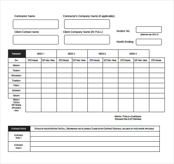 8+Timesheet Invoice Templates & Samples DOC, PDF