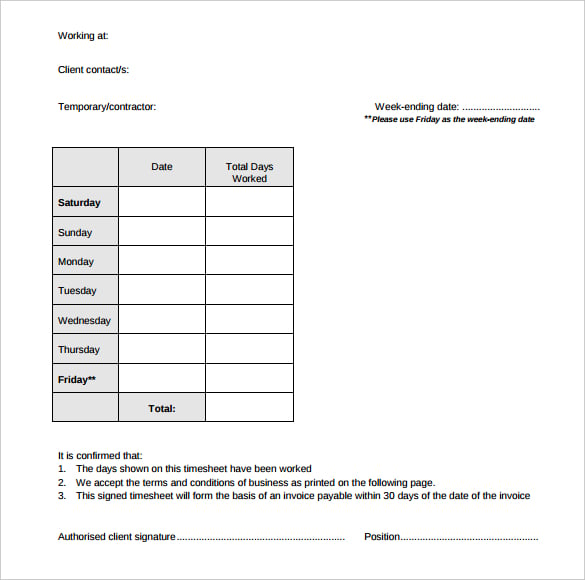 temporary worker timesheet invoice template in pdf