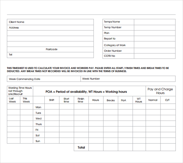 timesheet invoice template
 8  Timesheet Invoice Templates – Free Sample, Example Format ...