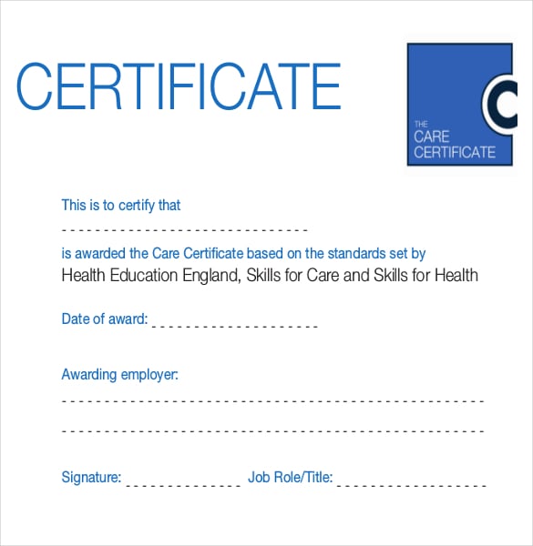 the care certificate award template pdf format