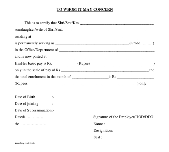 salary certificate pdf document download