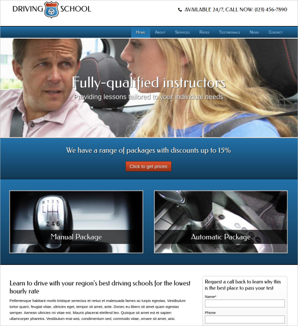 Driving School WordPress Website Theme $75