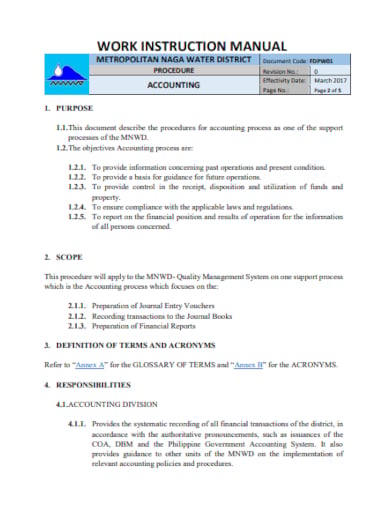 accounting manual work instruction template